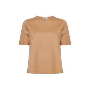 Herno Women Camel Cotton Jersey T-Shirt With Slits